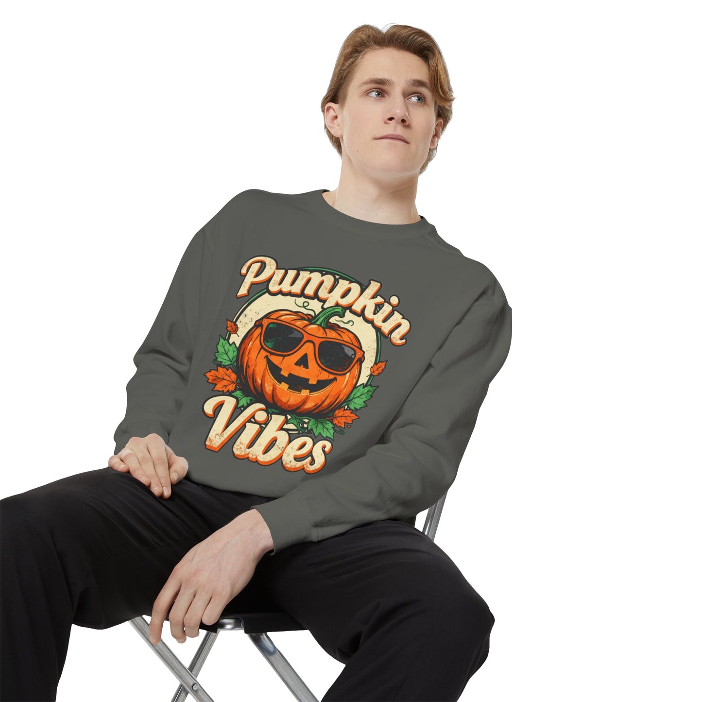 Pumpkin Vibes Unisex Sweatshirt - Cozy Autumn Apparel, Halloween Gift, Fall Fashion, Pumpkin Lover's Gear, Seasonal Style