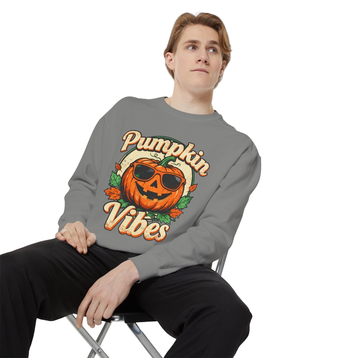 Pumpkin Vibes Unisex Sweatshirt - Cozy Autumn Apparel, Halloween Gift, Fall Fashion, Pumpkin Lover's Gear, Seasonal Style