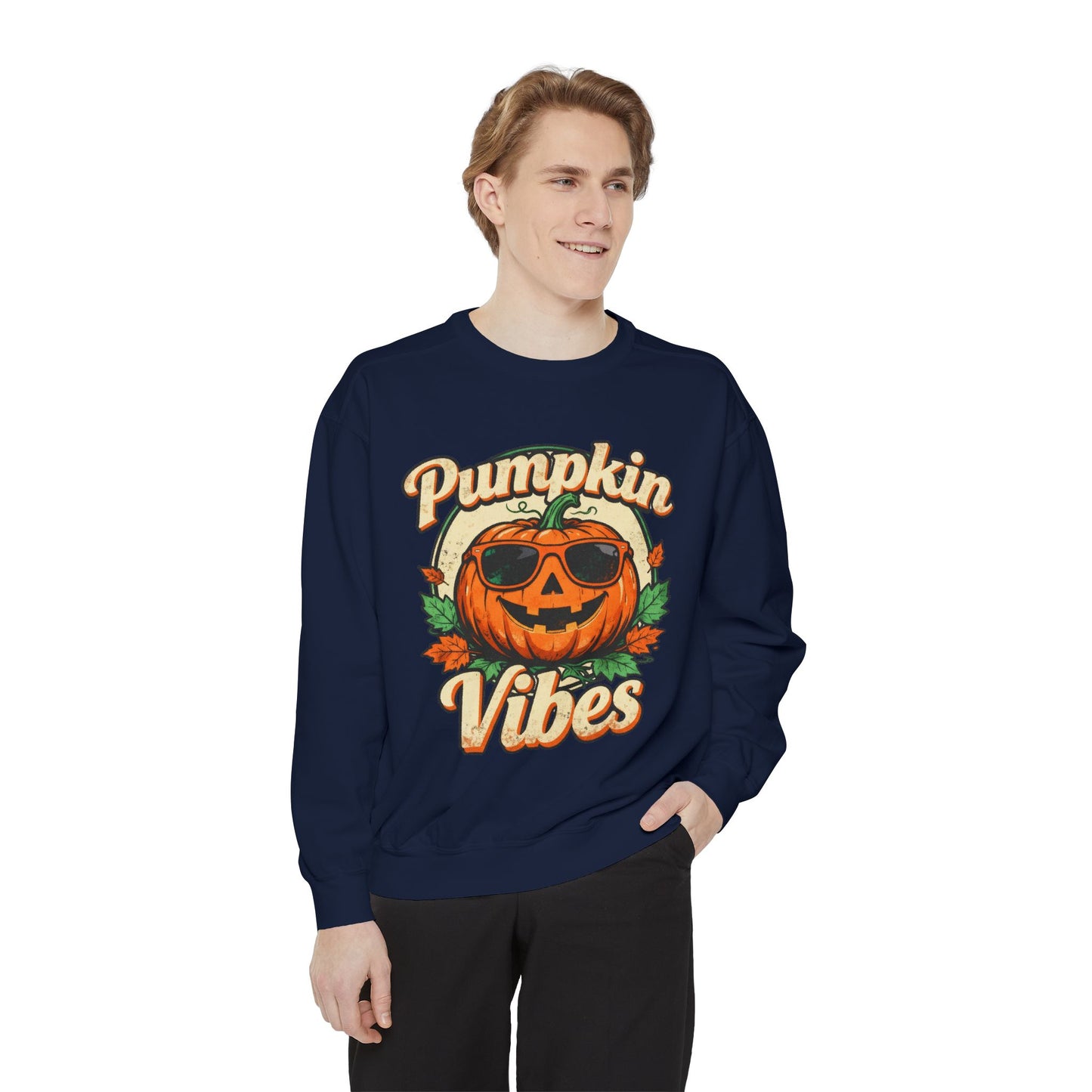 Pumpkin Vibes Unisex Sweatshirt - Cozy Autumn Apparel, Halloween Gift, Fall Fashion, Pumpkin Lover's Gear, Seasonal Style
