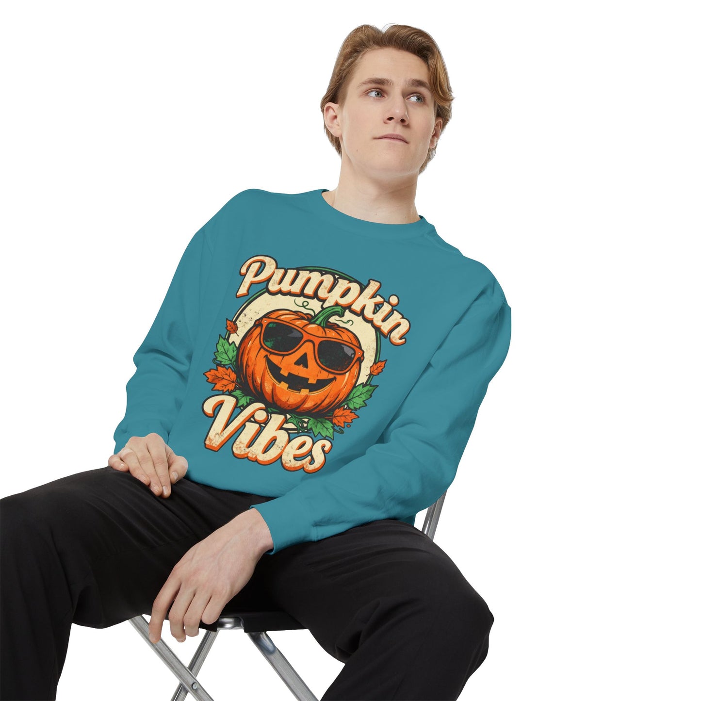 Pumpkin Vibes Unisex Sweatshirt - Cozy Autumn Apparel, Halloween Gift, Fall Fashion, Pumpkin Lover's Gear, Seasonal Style