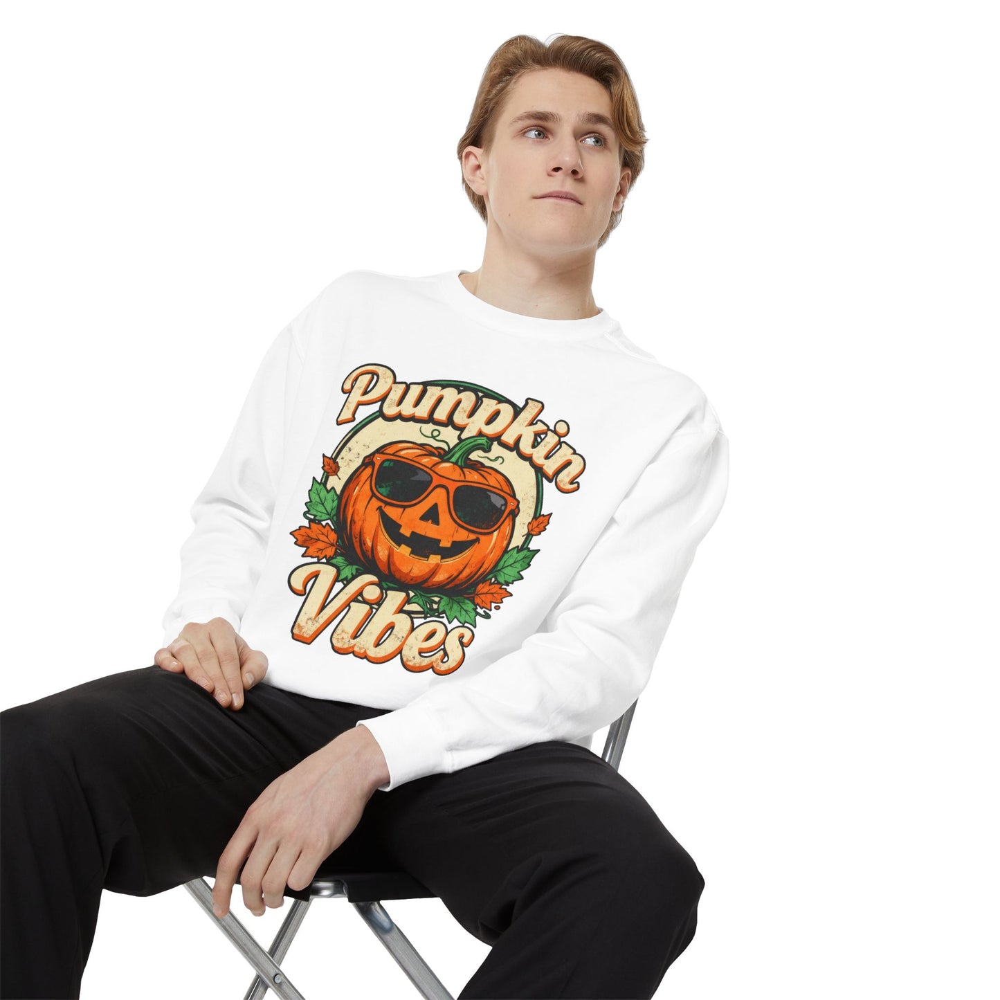 Pumpkin Vibes Unisex Sweatshirt - Cozy Autumn Apparel, Halloween Gift, Fall Fashion, Pumpkin Lover's Gear, Seasonal Style