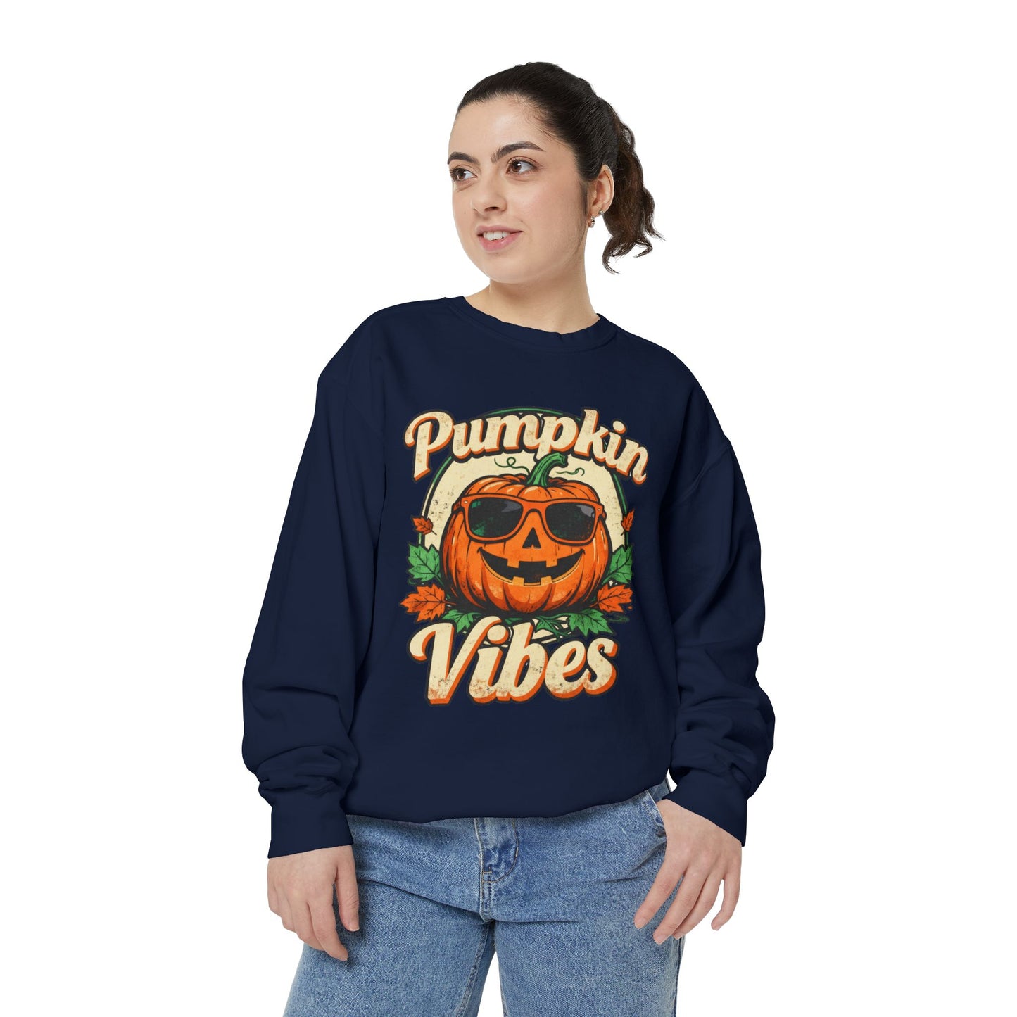 Pumpkin Vibes Unisex Sweatshirt - Cozy Autumn Apparel, Halloween Gift, Fall Fashion, Pumpkin Lover's Gear, Seasonal Style
