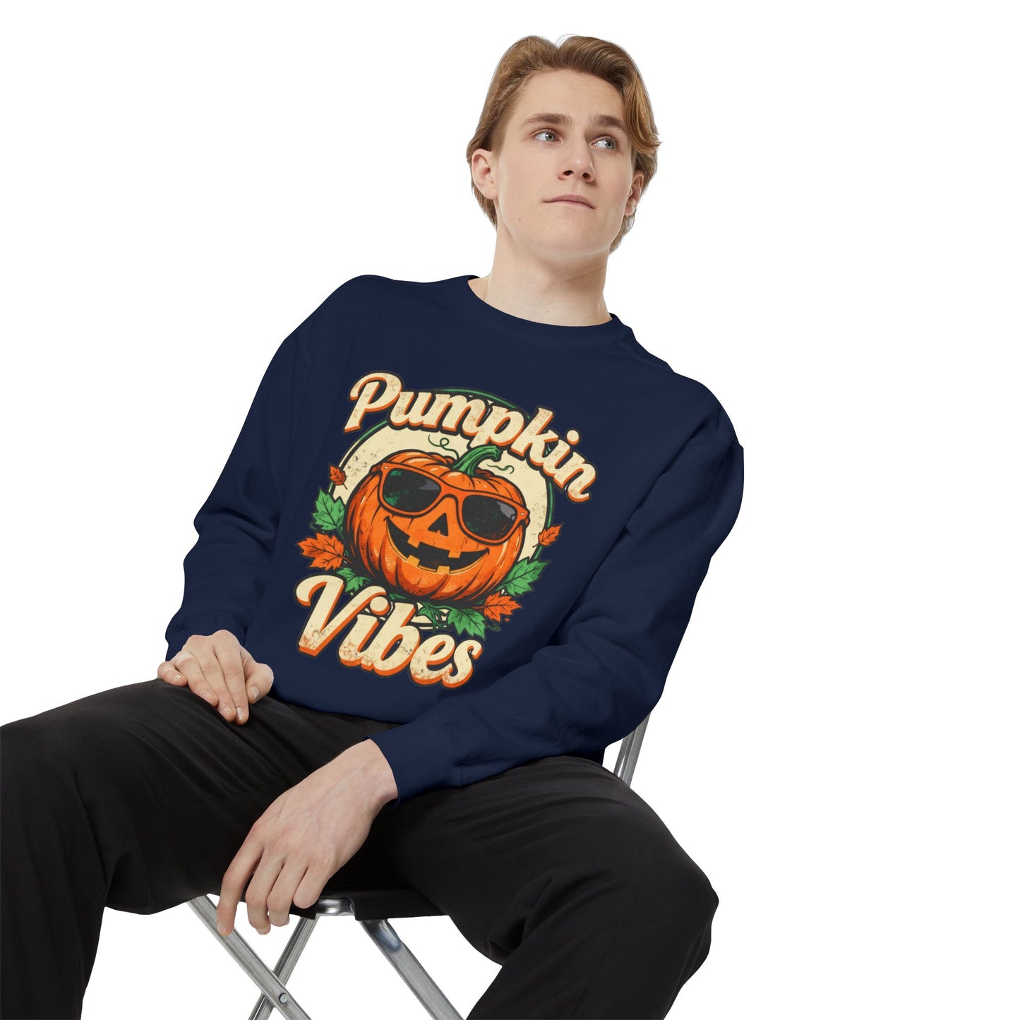 Pumpkin Vibes Unisex Sweatshirt - Cozy Autumn Apparel, Halloween Gift, Fall Fashion, Pumpkin Lover's Gear, Seasonal Style