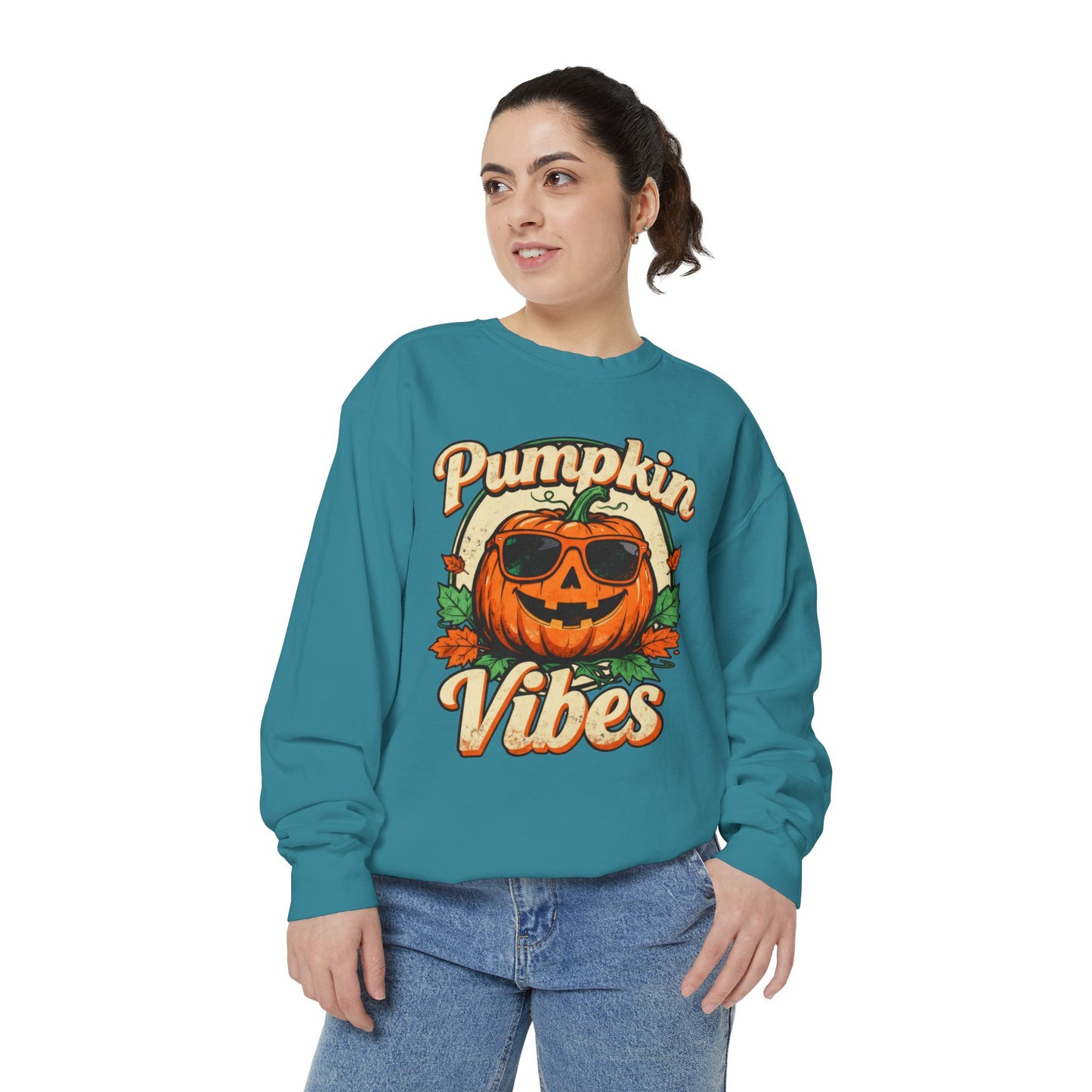 Pumpkin Vibes Unisex Sweatshirt - Cozy Autumn Apparel, Halloween Gift, Fall Fashion, Pumpkin Lover's Gear, Seasonal Style